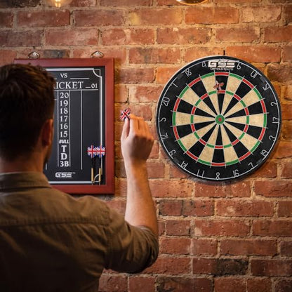 GSE Chalk Dart Scoreboard for Dartboard Cricket & 01 Games | Solid Pine Wood, 6 Dart Storage Holes, Easy Writing & Erasing, Chalk, Wipe, Wall Mount Hardware Included, Standard/ Large - style: Large