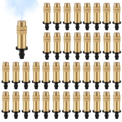 Kalolary 30PCS Adjustable Brass Misting Nozzles for Summer Cooling | Copper Misting Cooling Fittings Atomizing Water Mister Nozzles Parts for Lawn Courtyard Outdoor Sprayer Cooling System