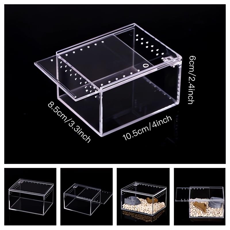 Insect breeding Box Reptile Feeding Box, Waterproof Enclosure Enclosure for arboreal Tarantula Scorpion Sling Lizards Snake Gecko Jumping Spider Snail Isopods (3.9 * 3.3 * 2.3inch)