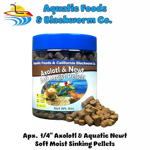 Axolotl Pellet Food 1/4" Soft Moist Sinking Pellets for Juvenile Axolotl Also Shrimp, Snails, Crayfish, Bottom Tropical Fish, Blackworm Pellets Included 6oz Canister