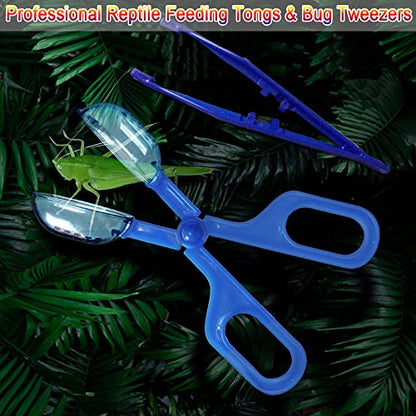 2 Pack Feeding Tongs,Bug Tweezers for Kids Adults, Reptile Feeding Tweezers | Blue Long Handle Feeder Tools for Fish Aquariums Reptiles Snakes Lizard Gecko Spider and Bird,Reptile Pooper Scooper Clamp