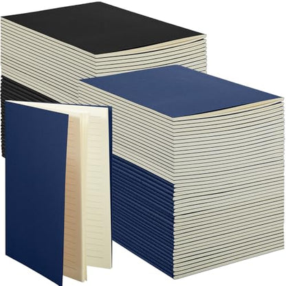100 Pcs Journals Notebooks Bulk - Kraft Softcover A5 Small Notebooks 5.5 Inch x 8.3 Inch Notepads with 60 Page 30 Sheet for Writing Sketch Travel Office Supplies(Black, Navy,Lined) - color: Black, Navy, style: Lined