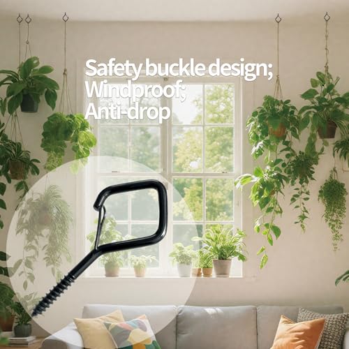 20 PCS Black Eye Screw Hooks, 4 Inch Ceiling Hooks for Hanging Heavy Duty Items with Safety Buckle – Metal Eye Bolt Hooks for Hanging Plants, Wind Chimes, Bird Feeders, String Lights, and More - size: 20 PCS