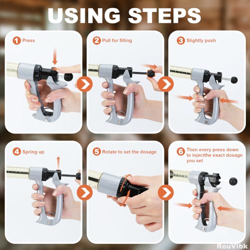 50ml Semi-Auto Repeating Livestock Syringe Gun, 5 Dose Settings | Ergonomic Grip, Clear Barrel & Luer Lock, Vet Injector for Cattle, Horses, Goats, Sheep & Pigs - color: Silver Gray50ML
