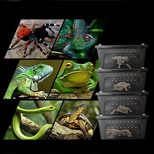 OMEM Portable Reptile Terrarium Habitat for Mini Pet Houses Breathable Holes Stackable Container (Black-L) - size: 1PCS-Black-L