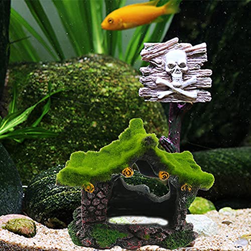 Tfwadmx Aquarium Decoration House Resin Hollow Betta Hideout House Fish Hide Tank Terrarium Accessories Cave Ornament for Small Shrimp Hideaway with Moss（2Pcs） - size: 2PCS