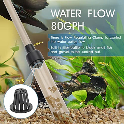 hygger Small Gravel Vacuum for Aquarium, Manual 80GPH Aquarium Gravel Cleaner Low Water Level Water Changer Fish Tank Cleaner with Pinch or Grip Run in Seconds Suction Ball Adjustable Length - size: S