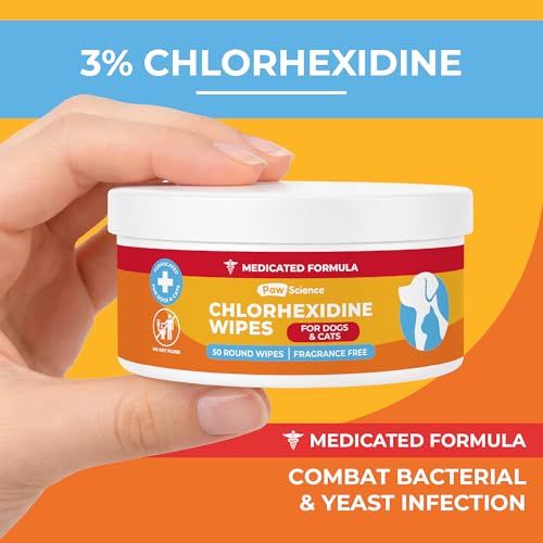 3% Chlorhexidine Wipes for Dogs and Cats - Cleansing Antiseptic, Antibacterial, Antifungal Wipes with Aloe for Skin Infections, Itchy Yeast Paws, Cat Acne - size: 50