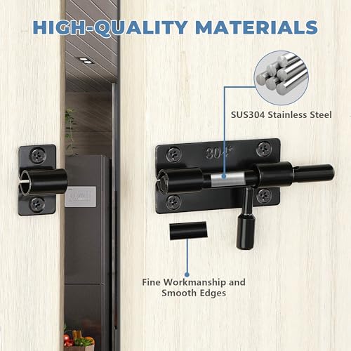 Mooche Slide Latch Lock Barrel Bolt with Padlock Hole, 3.15" Barrel Bolt | SUS304 Stainless Steel Black Gate Latches Door Lock for Interior Front Door Toilet Barn Fence Garage Pet Room