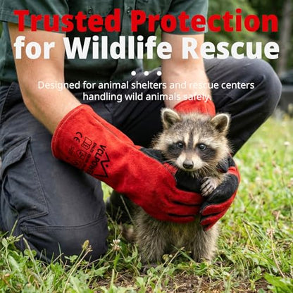 vclpower 16in Animal Handling Gloves Size L Fit for Men & Large Hands Bite Proof Double Leather Reinforced Padding Dog, Cat Scratch, Bird Handling Falconry Gloves Grabbing Reptile Squirrel Snake Bite