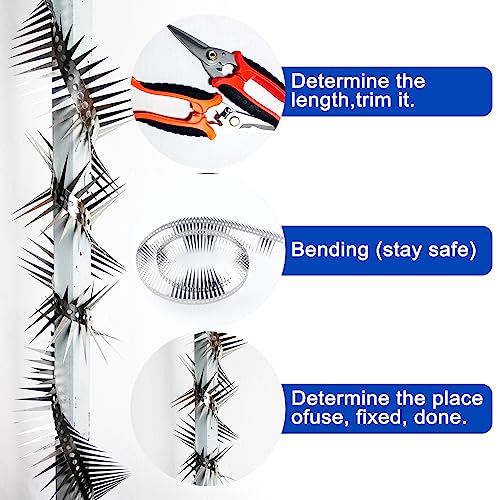 Bird Spikes - 120 Inch Stainless Steel Fence Spikes for Pigeons, Raccoons, Snakes - Deterrent Defender | 120 inch stainless steel bird spikes - size: 120 inch