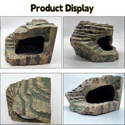 Tfwadmx Tortoise Basking Platform, Crested Gecko Hide, Reptile Cave Hideout with Basking Area, Turtle Tank Accessories for Leopard Geckos,Small Bearded Dragons,Frogs,Newts
