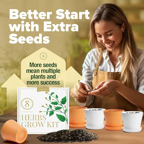 HOME GROWN Gift Herb Kit – 8 Herb Seeds Set with Basil, Cilantro, Mint & More, Complete Indoor Grow Kit for Kitchen, Gardening Gifts for Women & Men, Ideal for Cooking & Home Décor - style: Deluxe Herb Grow Kit