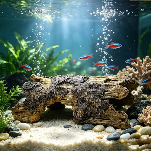 Teaeeno Lizard Snake or Reptile Hide, Large Hollow Log Snake Hideout for Ball Python Bearded Dragon and Gecko Eco-Friendly Resin Tank Accessory with Basking Platform & Multi-Functional Décor (Desert) - style: Art Deco
