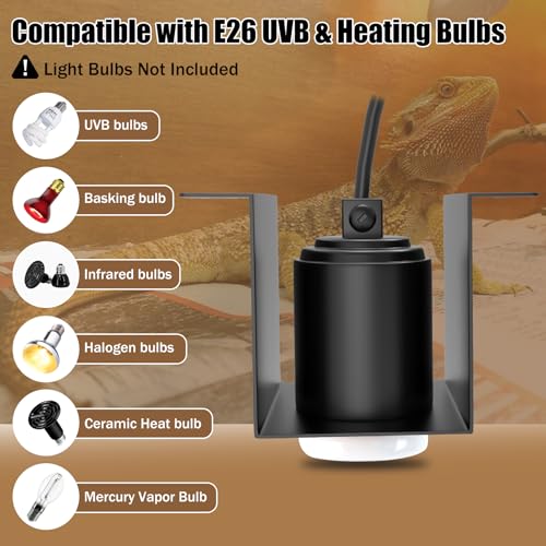 Reptile Ceramic Socket Heat Lamp Fixture, 2Pcs Terrarium Clamp Light Holder for Lizard, Gecko, Snake, Bearded Dragon, Dual On/Off Switch, 300W Max (Bulbs Not Included) - size: Concave Style