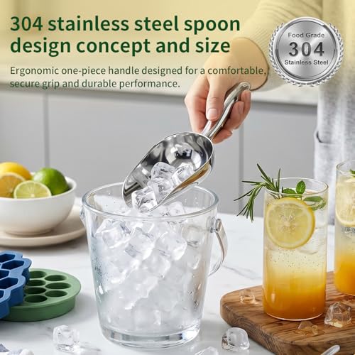 304 Stainless Steel Ice Scoop 22oz Heavy Duty Metal Ice Scooper Rustproof | Ice Scoop with Ergonomic Grip Handle and Dishwasher Safe Perfect for Ice Maker Freezer Kitchen Bar Party Wedding Coffee Shop - size: 3