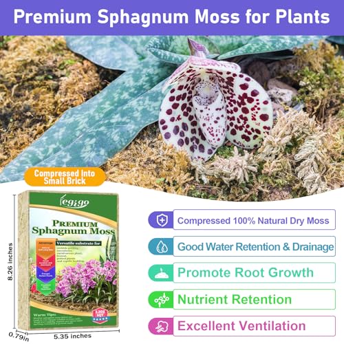 5.3oz Sphagnum Moss for Plants, 6QT Orchid Moss Potting Mix | Long Fiber Sphagnum Moss Dried for Plants Indoor, Orchid Repotting, Succulent, Carnivorous Plants, Terrarium and Reptiles - size: 5.3oz