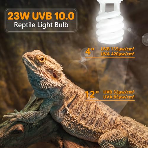 LUCKY HERP UVA UVB Reptile Light 10.0, Desert UVB 150 Compact Fluorescent Lamp, UVB Light for Reptiles 23W, UVA UVB Reptile Light Bulb, UVB Bulb for Reptiles Bearded Dragons Lizards Tortoises Snakes - style: UVB10.0 23W