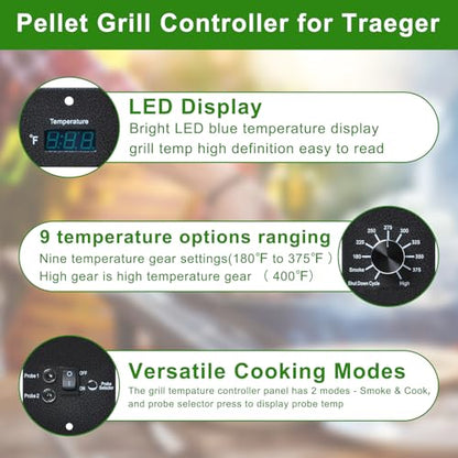 Digital Thermostat Kit Compatible with Traeger Pro Series Pellet Grills | Pro 34 20 22 Series Replacement Parts, Thermometer Control Panel, Dual Meat Probe BAC365, Temperature Controller Upgrade - style: Compatible with Traeger Pellet Grills Upgraded BAC3