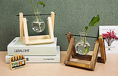 Kingbuy Plant Propagation Station Bulb Vase, 1 Bulb Vase | Air Plant Terrarium, Wooden Swivel Holder, Desktop Glass Planter, For Indoor Water Plants - size: 1 Bulb Vase