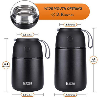 MAXSO 2 Pack Soup Thermo for Hot & Cold Food for Kids Adults, Vacuum Insulated Food Jar Thermal Lunch Containers, Travel Food Flask with Spoon (24 oz,17 oz) (Black) - color: Black