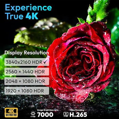 4K S7 Projector with Wi-Fi and Bluetooth, 3840 X 2160 Resolution, 7000 Lumens, Actual 3D, LED DLP Display, Ceiling/Floor Mount, HDMI for TV, Laptop, Mobile, 2GB RAM 32GB ROM