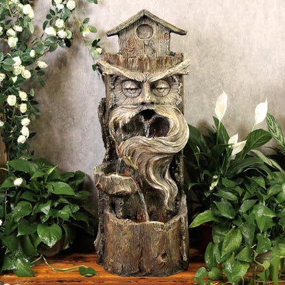 YZM Outdoor Floor Cascading Waterfall Tree Trunk Water Fountain 33.46" H | Patio Porch Backyard Garden Fountain with LED Lights Pump 3 Tiers Water Feature - color: Tree Trunk Brown