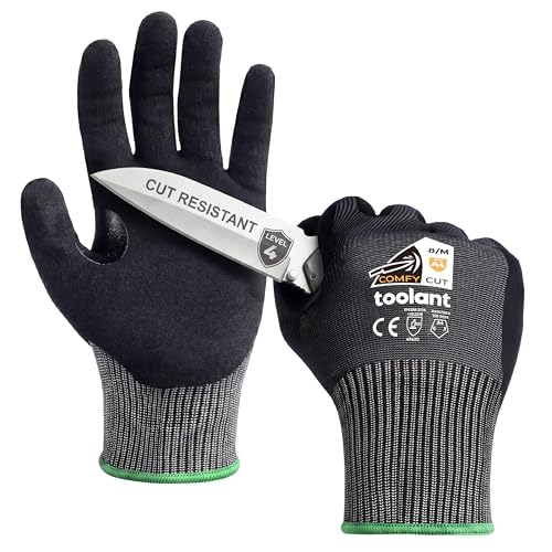 toolant ComfyCut A4 Cut Resistant Work Gloves, 1 Pair, Dark Gray, Medium | ANSI & EN388 Certified Protection, Ultra Comfort, Fiberglass-Free, Touchscreen, Grip, for Mechanics, Woodcarving, Assembly - size: Medium