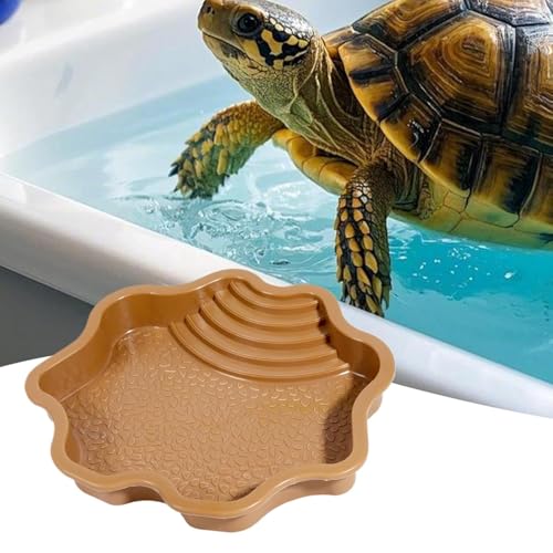 Extra Large Reptile Bathing Pool Reptile Feeding Dish Water Bowl with Ramp Aquarium Ornament for Gecko, Snake, Turtle, Bearded Dragon, Lizard Bath (Brown-Yellow) - color: Brown-yellow