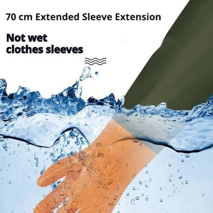 YOFANG 27.6" Extra Long Pet Grooming Bathing Gloves for Dogs & Cats | Anti-Bite Anti-Scratch Hair Removal Cat Bath Glove with Soft 3500+ Particles, Waterproof Rubber Washing Gloves,Orange/Green