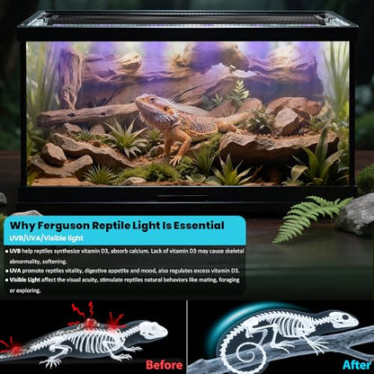 UVB Light for Reptiles, 28.5IN 18W LED UVA UVB Terrarium Lamp with 4 Auto Modes for Ferguson Zones, Terrarium Lamp for Bearded Dragons, Leopard Gecko, Snake, Turtle & More