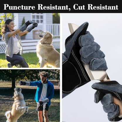 Heavy Duty Animal Handling Gloves - Cat Gloves Bite Proof, Ideal for Dog Training, Falconry, Welding, Gardening - 21.6 inch Grey Black - color: Grey