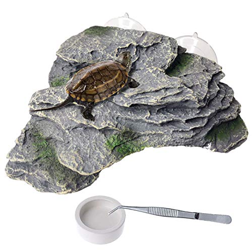 PINVNBY Basking Platform for Turtles Tortoise Dock Resin Resting Rock Reptile Habitat Climbing Ornament Floating Ledge Aquarium Decoration with 2 Pcs Suction Cups for Frogs, Newts,Lizard(3 Pcs) - color: 【Bronze】, size: 【L:7.1”Lx6.3”Wx2.7”H】