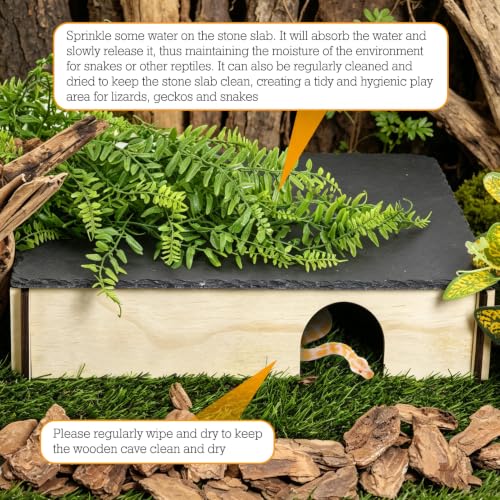 PINVNBY Large Bearded Dragon Basking Platform, Wooden Snake Hide, Ball Pythons Hide with Slate Rock, Leopard Gecko Tank Accessories for Crested Gecko Chameleon Turtles (XL: 15.7x9.84x2.76 inches) - size: XL: 15.7x9.84x2.76 inches