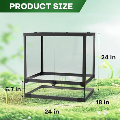 45 Gallon Reptile Tall Glass Terrarium 24" x 18" x 24" - Anti-Escape Design, Dual-Climate Water-Tight Base for Easy Maintenance,Reptile Enclosure with Top Screen Ventilation - size: 45 Gallon-T
