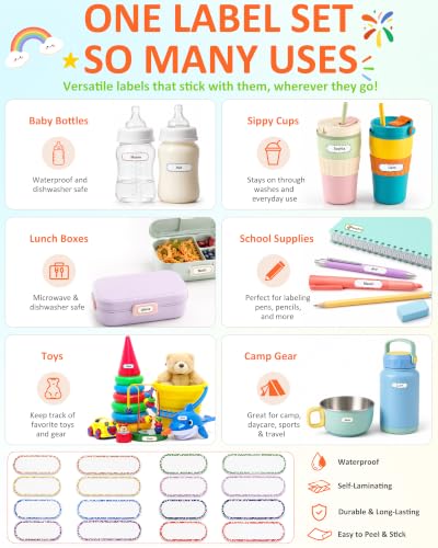 Tinabless 480 Pcs Waterproof School Labels for Kids, Stars | 480 Star Waterproof School Labels For Kids' Bottles, Pencil Cases, Notebooks, Lunch Boxes And Daycare Essentials. - color: Stars-480pcs
