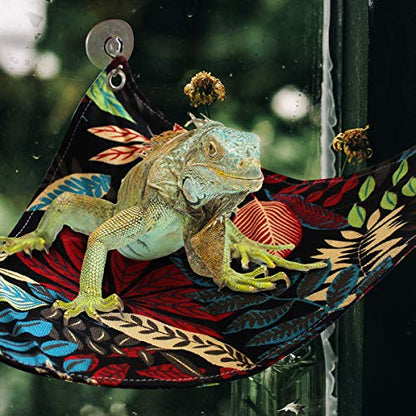 Bearded Dragon Hammock, Reptile Lizard Lounger Ladder Accessories Terrarium Habitat Decor for Large Small Bearded Dragons Geckos Lizards Snakes (Black)