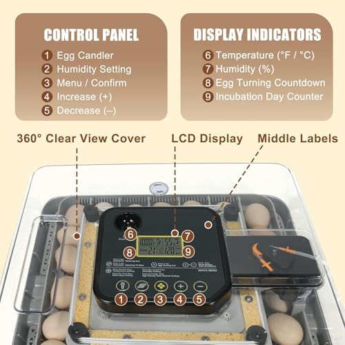 Series IV - 48 Egg Professional Incubator for Breeders, Automatic Sensor-Based Precise Humidity & Temp Control, Adjustable Spacing, Auto Turn & Auto Stop, Preset Incubation Days, Chick Separator - size: 48-Egg Gray