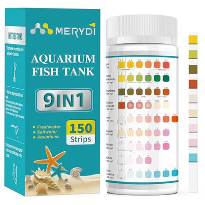 Aquarium Test Strips, 9 in 1 Fish Tank Test Kit for Freshwater Ponds, 150 ct | Accurate Aquarium Water Testing Iron Copper Sodium Chlorine Nitrate Nitrite Total Alkalinity Hardness Free Chlorine pH - color: 9 IN 1 aquarium test strips
