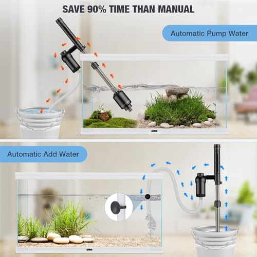 AKKEE Aquarium Vacuum Gravel Cleaner, 18W Electric Fish Tank Cleaner Vacuum, 6 in 1 Multifunctional Aquarium Cleaner for Automatic Water Change, Wash Sand, Water Circulation and Timed Off，Black