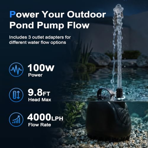 hygger 1057GPH Submersible Aquarium Water Pump (4000L/H) with 3 Nozzles | Ultra Quiet 100W Fish Tank Pump with Ceramic Shaft, Overheat Protection for Aquarium, Pond, Hydroponics (9.8ft Lift)