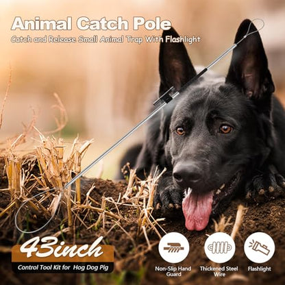45"-59" Animal Control Pole Dog Catch Rod Noose Holder Tool for Medium Large Wildlife Handling Dogs Feral Cat Raccoons Hog Pig Fox Coyote Bulldog Wolf Goat - size: 45-inch