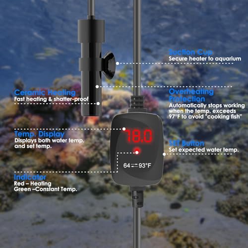 Mini Aquarium Heater 5V/2A USB 10W Super Small Fish Tank Heater with Digital Display Thermostat, Alumina Ceramic Betta Tank Heater Turtle Heater for Tanks up to 1 Gallon - size: For Aquariums ≤ 1 Gal