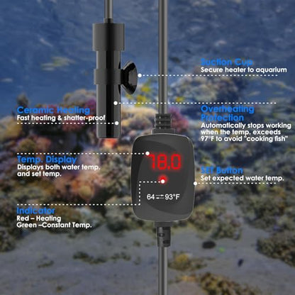 Mini Aquarium Heater 5V/2A USB 10W Super Small Fish Tank Heater with Digital Display Thermostat, Alumina Ceramic Betta Tank Heater Turtle Heater for Tanks up to 1 Gallon - size: For Aquariums ≤ 1 Gal