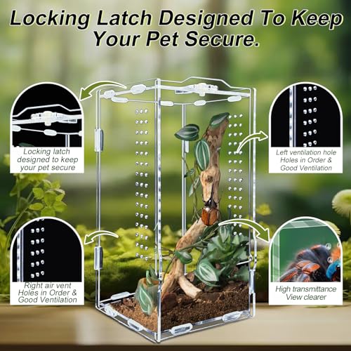 Acrylic Tarantula Enclosure, Micro Habitat Terrarium for Arboreal & Terrestrial Reptiles, Spiders and Invertebrates, Small Acrylic Reptile Enclosure for Jumping Spiders, Amphibians - size: 4 * 4 * 8 inch