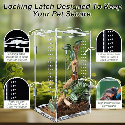 Acrylic Tarantula Enclosure, Micro Habitat Terrarium for Arboreal & Terrestrial Reptiles, Spiders and Invertebrates, Small Acrylic Reptile Enclosure for Jumping Spiders, Amphibians - size: 4 * 4 * 8 inch