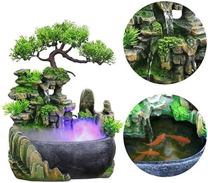 BRAVECOW Indoor Relaxation Desktop Fountain Waterfall with Atomizer and Automatic Pump Illuminated Waterfall Desktop Fountain for Home Office Bedroom Desk Decoration