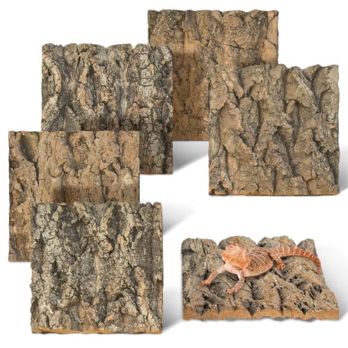 Natural Reptile Cork Bark Bedding Bearded Dragon Climbing Wall Mat 6PCS Cork Wood for Terrarium Background Decor Crested Gecko Tank Accessories for Lizard Snake Chameleon Tortoise Frog