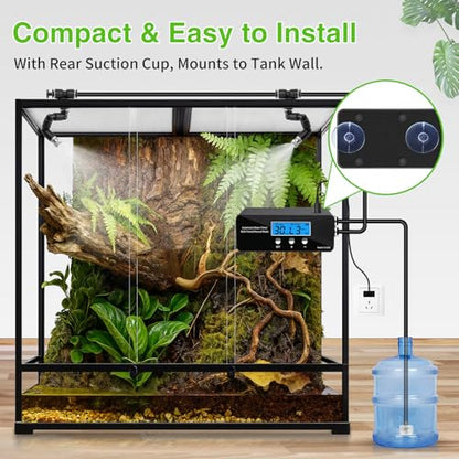 Reptile Misting System, Automatic Timer Sprayer with LCD Controller, Self-Priming Pump, Fine Mist Rainforest Spray for Terrarium, Chameleon, Gecko & Snake