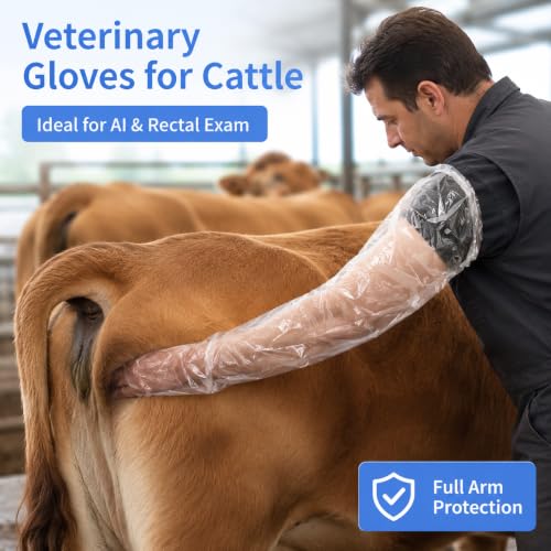 Anxingo 50Pcs Disposable Plastic Veterinary Insemination Rectal Long Arm Gloves for Field Dressing Gutting 35 inch Length - color: Transparent